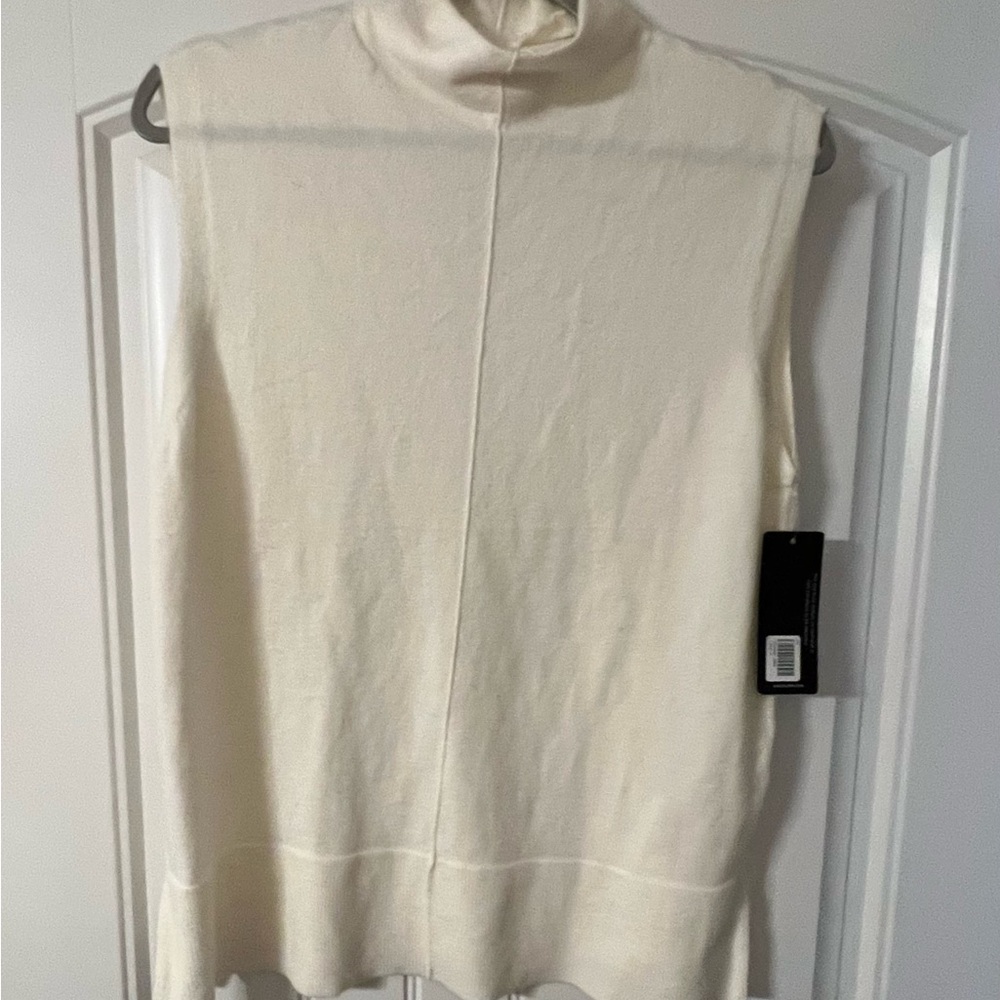 Elegant Cream Sleeveless Turtleneck Sweater